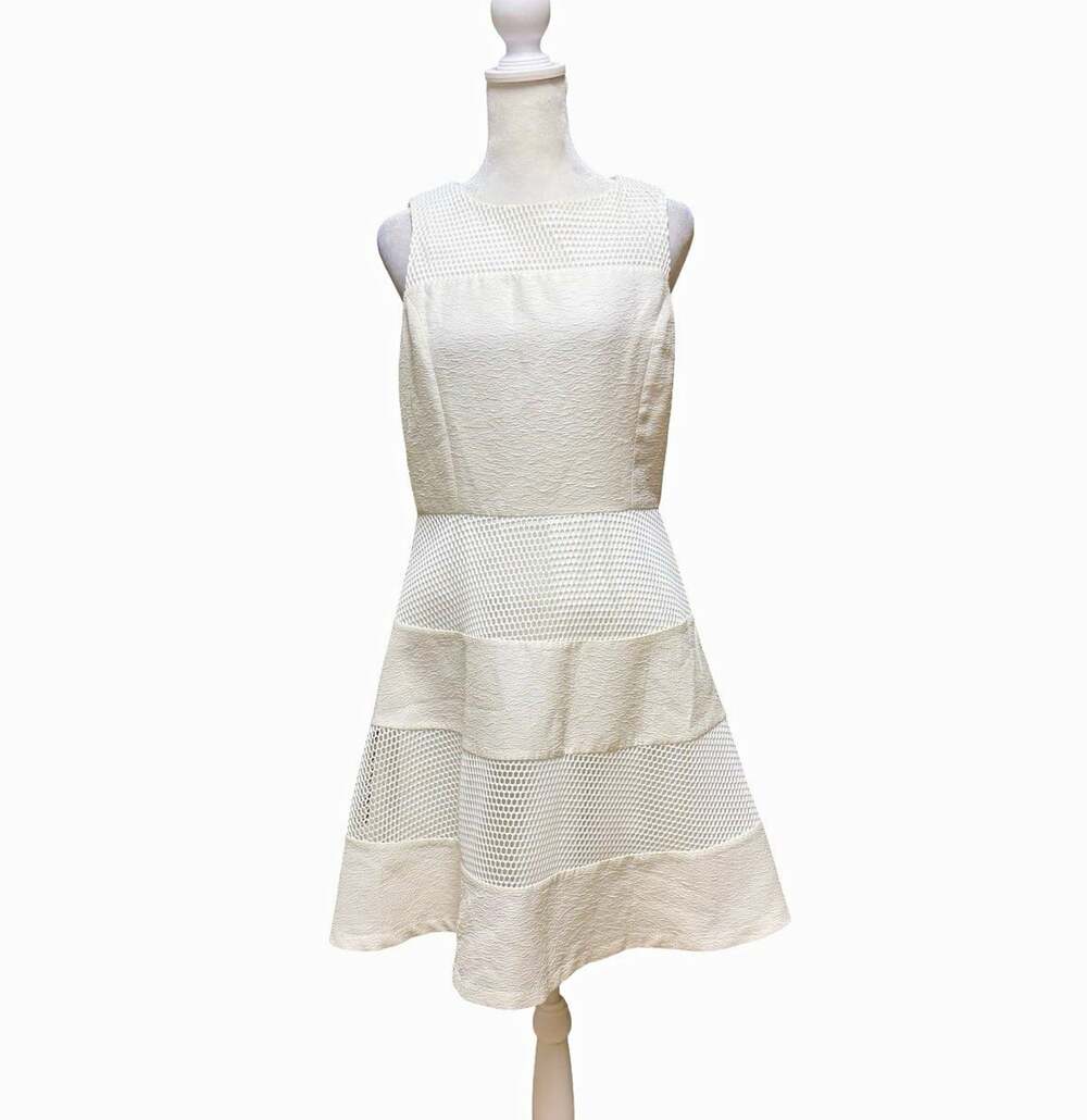 Ann Taylor White Fit & Flare Knee Dress Square Neck Sleeveless Zip | 4